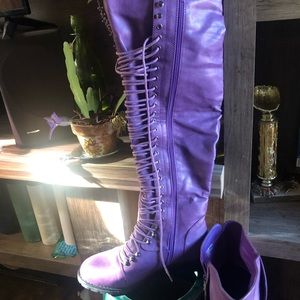 Thigh high purple ace up boots